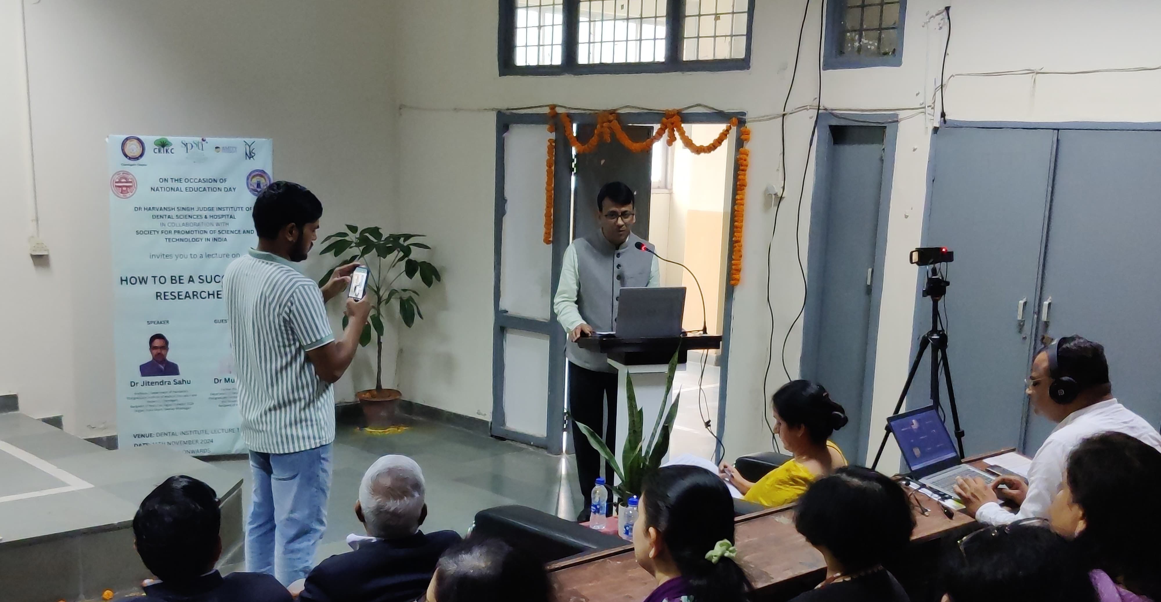 Dr: Harvansh Singh Judge Institute delivered a lecture on "How to become a successful researcher" on National Education Day